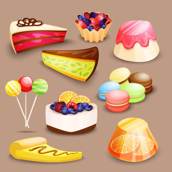 Conjunto de dulces, pasteles y otros postres — Vector de stock