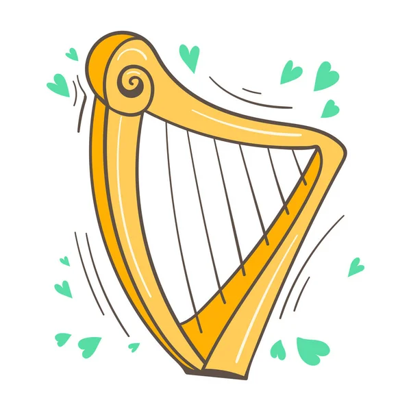 Saint Patricks Day hand drawn graphic illustration. Celtic harp — Stock Vector