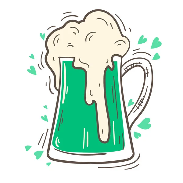 Saint Patricks Day hand drawn graphic illustration. Green beer — Stock Vector