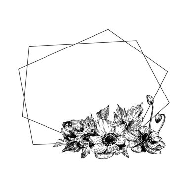 Geometrik çerçeveli Anemone çiçekleri.