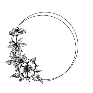 Geometrik çerçeveli Anemone çiçekleri.