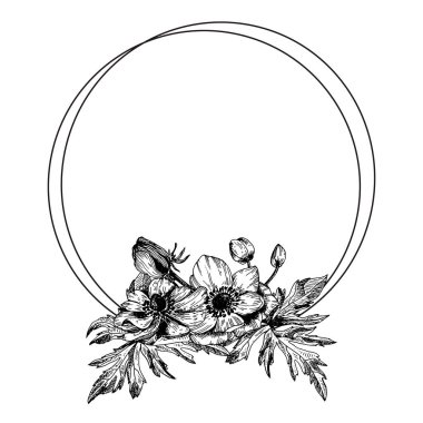 Geometrik çerçeveli Anemone çiçekleri.