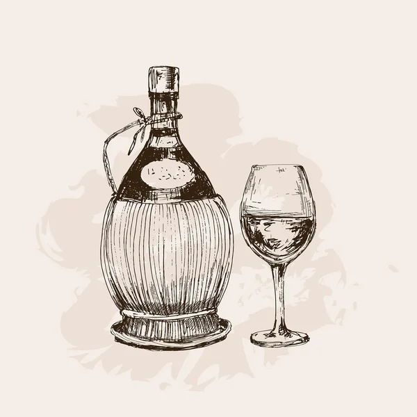 瓶酒和玻璃 — 图库矢量图片