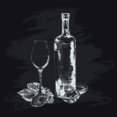 İstiridye ve şarap cam