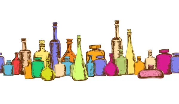 Patrón sin costura con botellas — Vector de stock