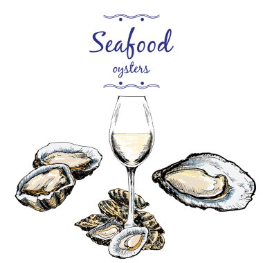 Oysters and wine glass. clipart