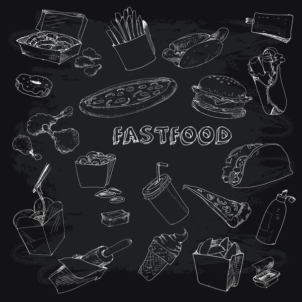 Fastfood collectionon chalkboard