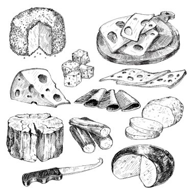 Peynir. Elle çizilmiş koleksiyonu