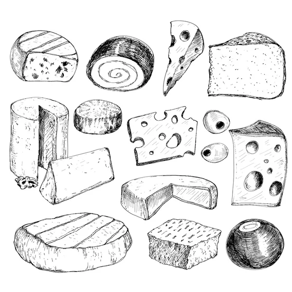 チーズ。手描きコレクション — ストックベクタ
