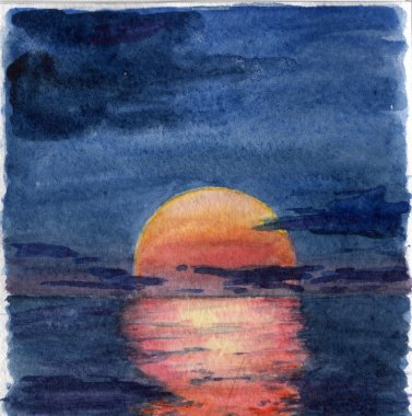 Gün batımı suluboya çizimi