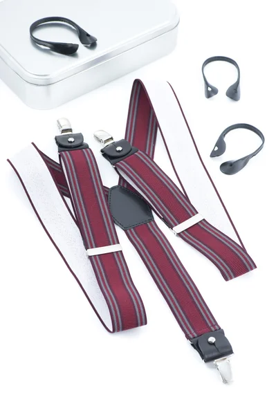 Red suspenders on a white background — Stock Photo, Image