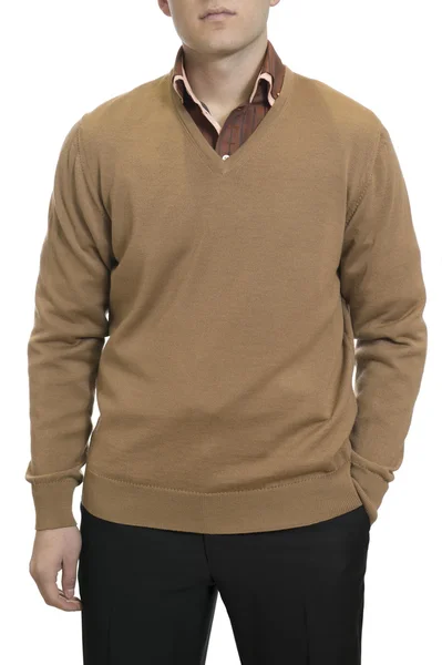 Неизвестный мужчина в коричневом свитере — стоковое фото