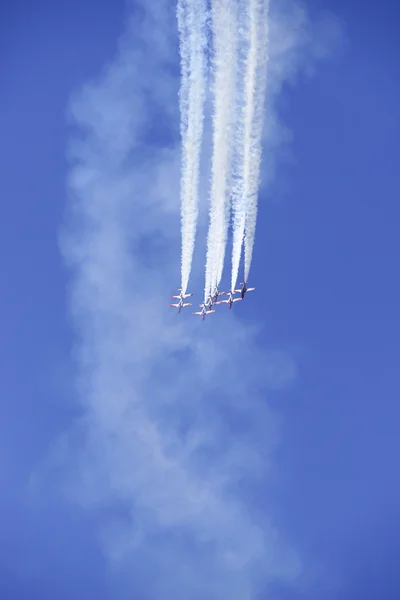 2011 in Granada, GRANADA, spain, SPAIN - JUNE 19: Aerobatic Spanish patrol (Eagle Patrol) perform at an airshow (Open day of the airbase Armilla) on June 19 — Stock Photo, Image