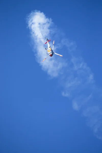 GRANADA,SPAIN - May 18: Aerobatic Spanish helicopter patrol (ASPA Patrol) perform at airshow (10 Aanniversary of Aspa Patrol in Granada) on May 18, 2014 in Granada ,Spain — Stock Photo, Image