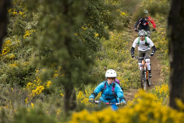 MALAGA, Espanha - MARÇO 30: Piloto desconhecido na competição da bicicleta de montanha "BIG RIDE Open de Spain de Enduro" em 30 de março de 2014 em Málaga, Espanha — Fotografia de Stock