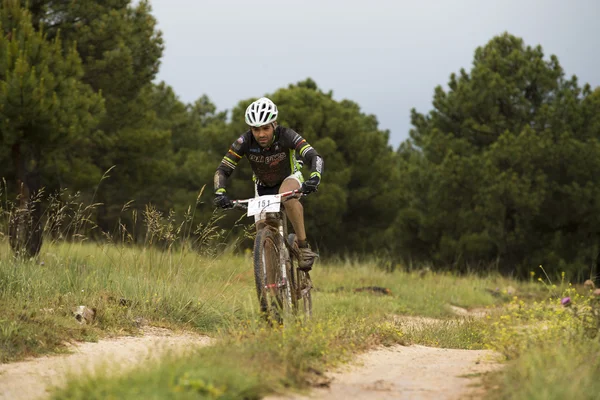 GRANADA, ESPANHA - JUNHO 1: Piloto desconhecido na competição da bicicleta de montanha "La Mamut Padul Bike" em 1 de junho de 2014 em Granada, Espanha — Fotografia de Stock