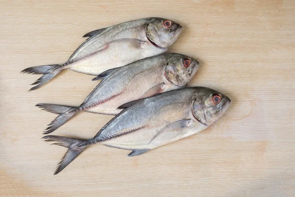 Čerstvé mořské ryby na dřevěný stůl — Stock fotografie