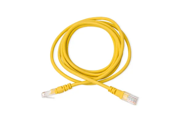 Yellow UTP LAN cable on white background — Stock Photo, Image