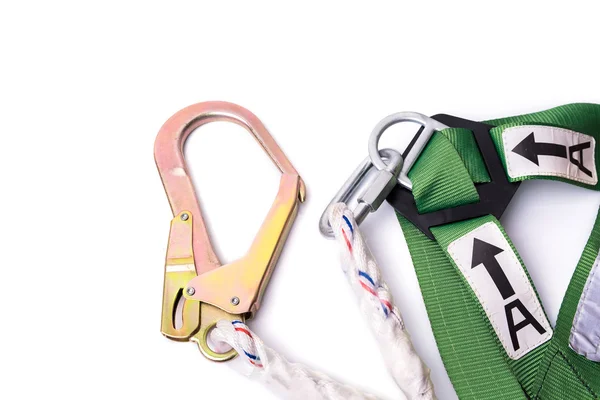 Closeup fall protection harness and lanyard for work at heights — Stock Photo, Image