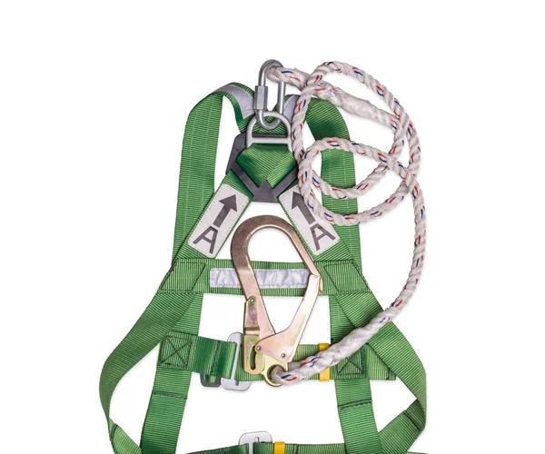 fall protection harness and lanyard for work at heights on white