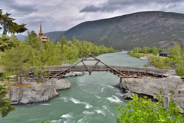 View Lom Bridge River Mountains Norway — Stock Photo, Image