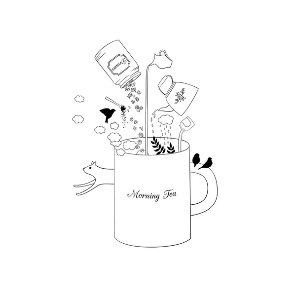 Утренний чай. Графическая иллюстрация . — стоковый вектор