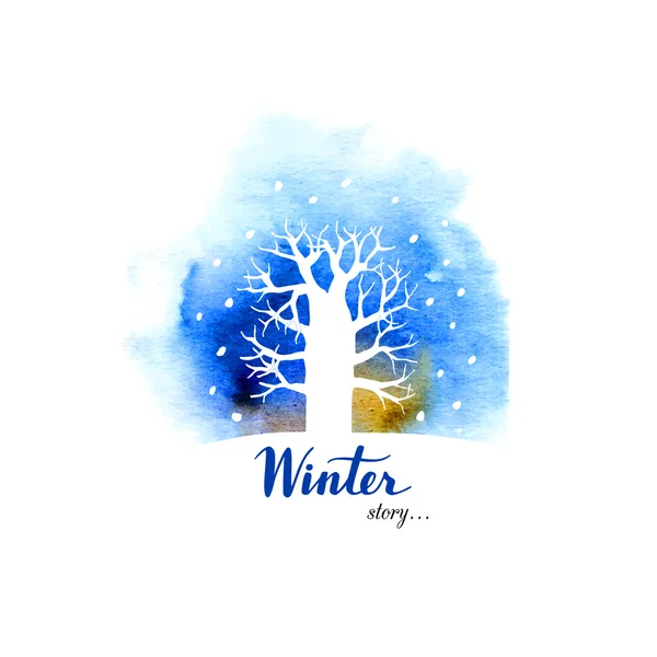 Tarjeta de invierno con un árbol en la nieve. Diseño vectorial . — Archivo Imágenes Vectoriales