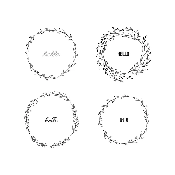 Conjunto de coronas de laurel vector dibujado a mano . — Vector de stock