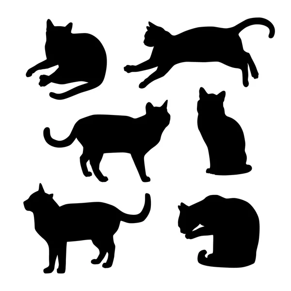 Conjunto de siluetas de gatos sobre fondo blanco. Vector . — Vector de stock
