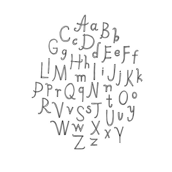 Alfabeto scarabocchiato disegnato a mano, illustrazione vettoriale . — Vettoriale Stock