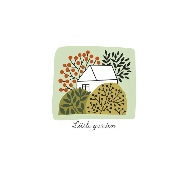 Leuk Logo Met Een Huis Een Tuin — Stockvector