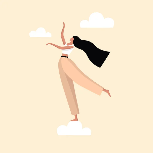 Vetor Ilustração Jovem Menina Dança Feliz Ilustração De Bancos De Imagens