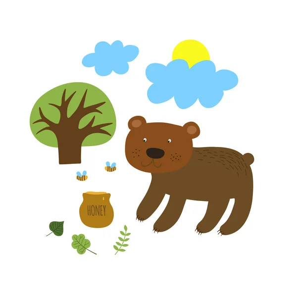 Illustration des Bären mit einem Topf Honig. Vektor. — Stockvektor