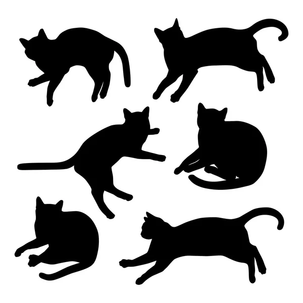 Conjunto de siluetas de gatos sobre fondo blanco. Vector . — Vector de stock