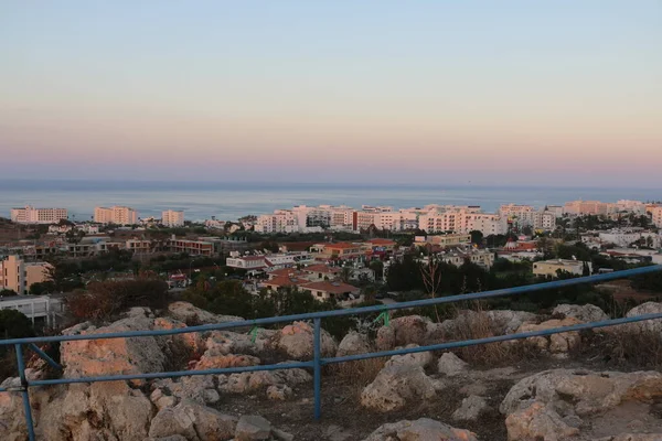 Vista Cidade Pôr Sol Partir Topo Igreja Elias Chipre Protaras — Fotografia de Stock