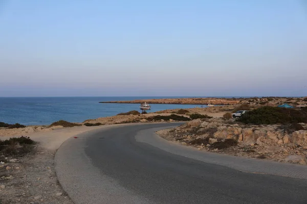 Parque Nacional Cabo Greco Chipre Lagoa Azul Barcos Pôr Sol — Fotografia de Stock