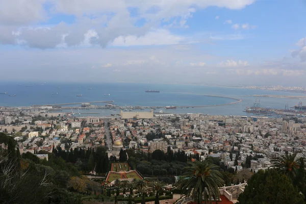 Hayfa Bahai Nin Yüksek Manzarası Srail Bahçeleri — Stok fotoğraf