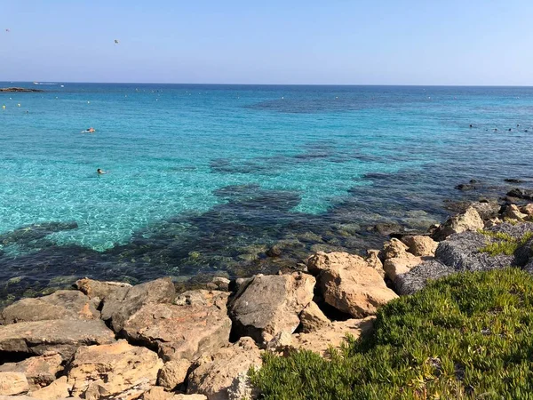 Пляж Залива Фиг Три Кипр Протарас Летний Отдых Средиземное Море — стоковое фото