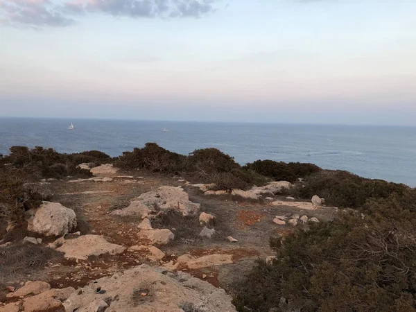Chipre Cabo Greco Vista Superior Mar Mediterrâneo Lagoa Azul — Fotografia de Stock