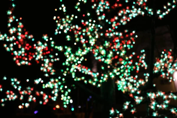 Árvore Natal Desfocada Círculos Coloridos — Fotografia de Stock