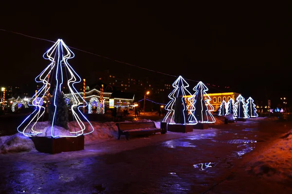 Brilhante Neon Árvores Natal Ano Novo Imagem De Stock