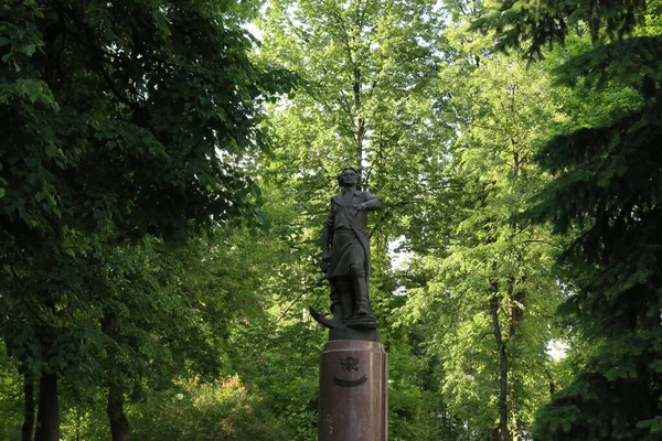 Памятник Императору Петру Среди Зеленых Деревьев Измайлово Летняя Москва — стоковое фото