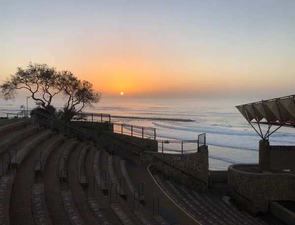 Coucher Soleil Avec Vue Sur Mer Israël Netanya — Photo