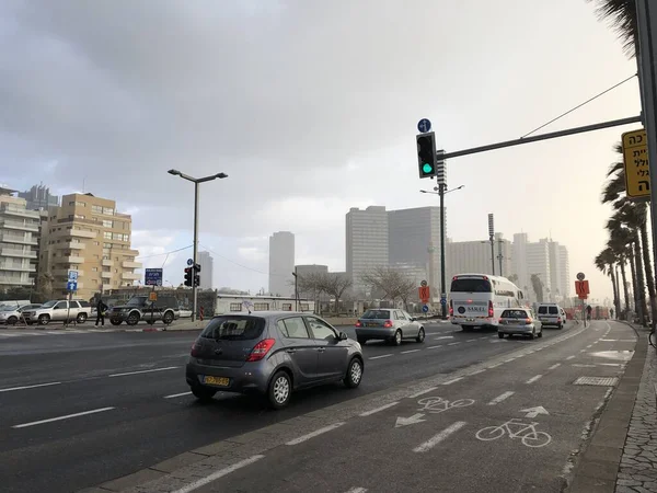 Tel Aviv Calles Lluvia Carretera —  Fotos de Stock