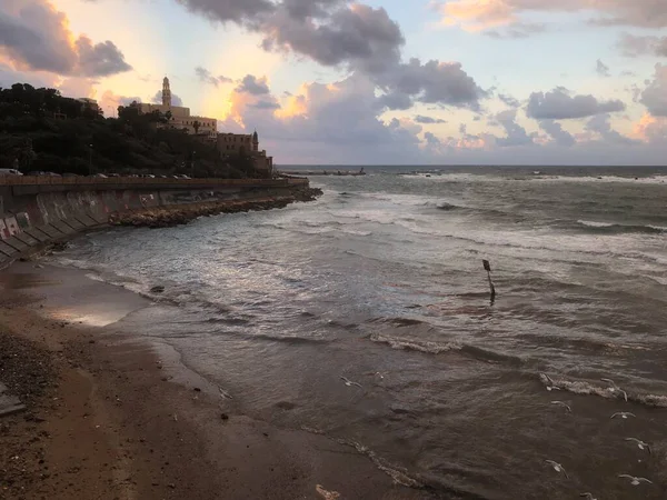 Raue See Wind Wellen Abends Tel Aviv — Stockfoto