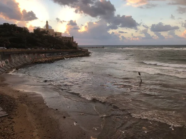 rough sea, wind, waves, evening Tel Aviv