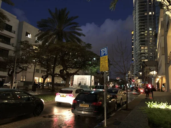 Noite Tel Aviv Israel Vista Arranha Céus Noite — Fotografia de Stock