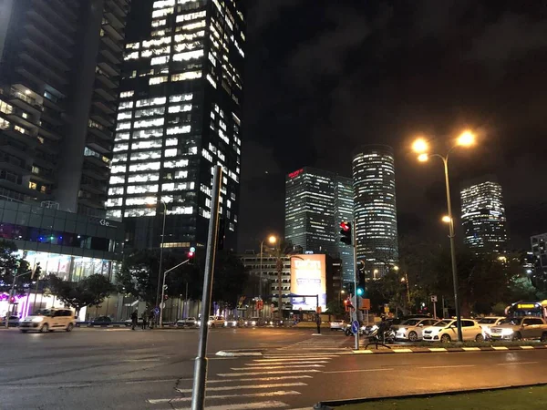 Notte Tel Aviv Israele Vista Dei Grattacieli Notte — Foto Stock