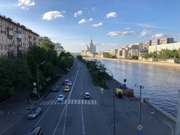 Vista Superior Ponte Sobre Rio Moscou Verão Panorama — Fotografia de Stock