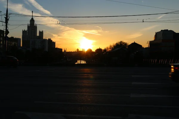 Silhouettes Buildings Sunset — Stock Photo, Image